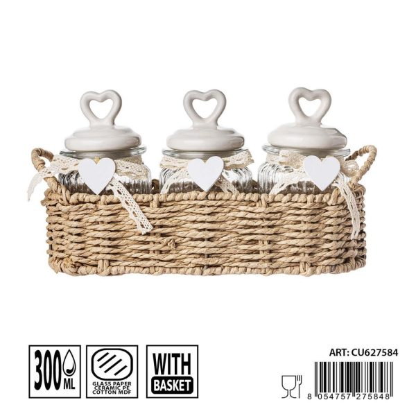 Tarros de cristal con cesta 300ml 27.5X7.5X14cm - Artículos de hogar y tarros de almacenamiento