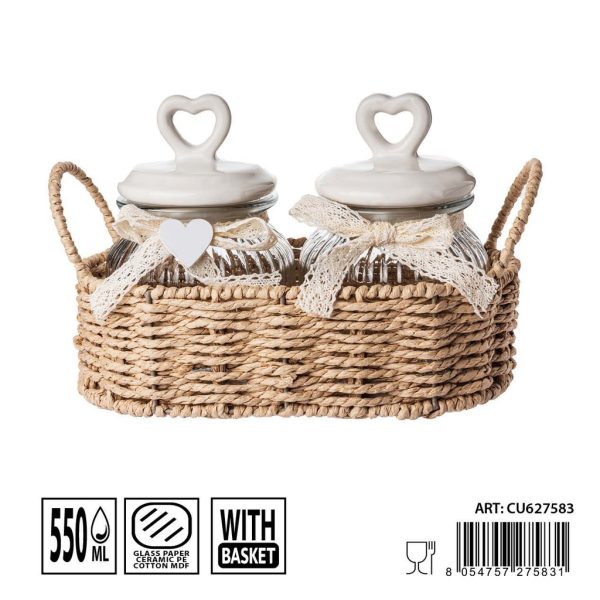 Tarros de cristal con cesta 550ml 2 piezas 26X14X17cm - Artículos de hogar y tarros de almacenamiento