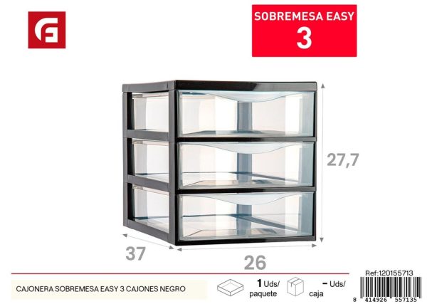Cajonera sobremesa easy de 3 cajones negra - Almacenamiento y organización