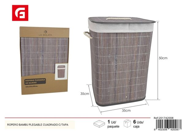Cesta de ropa cuadrada plegable de bambú - Organización del hogar