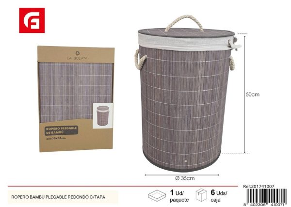 Cesta de ropa redonda plegable de bambú - Organización del hogar