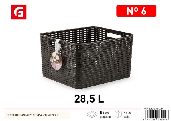 Cesta rattan N6 28.5L 34*40 cm wengué - Cesta de plástico