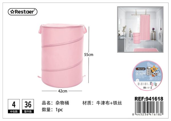 Cubo de ropa sucia de oxford 42x55 cm color rosa macarón - Almacenamiento del hogar