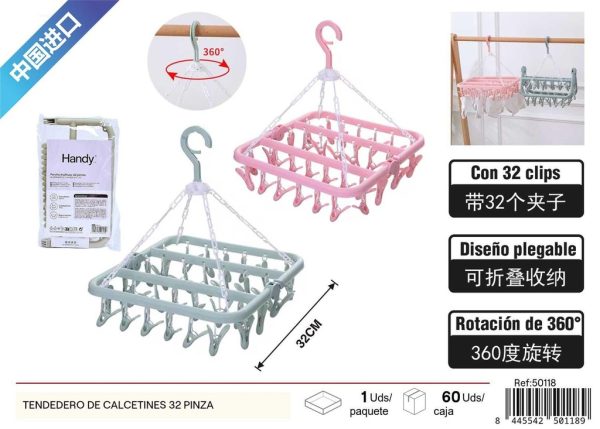 Tendedero de calcetines 32 pinza - Accesorios de limpieza