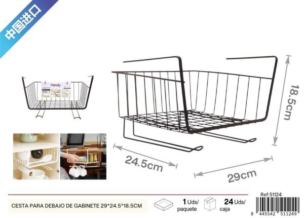 Cesta de dos ganchos para debajo del gabinete negra 29x24.5x18.5 cm - Nuevos productos