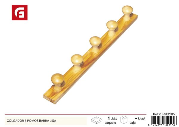 Colgador 5 pomos barra lisa - Organización y perchero para puerta