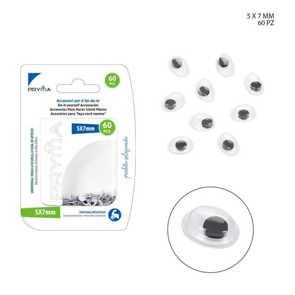 ojos ovalados decorativos de 5x7 mm, 60 piezas - Accesorios de manualidades