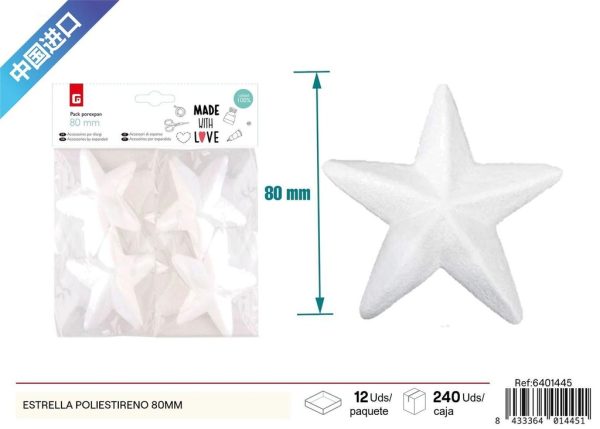 Estrella poliestireno 80mm 4pcs - Material decorativo para manualidades