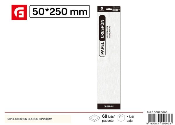 Papel crepon blanco 50*250MM, manualidades