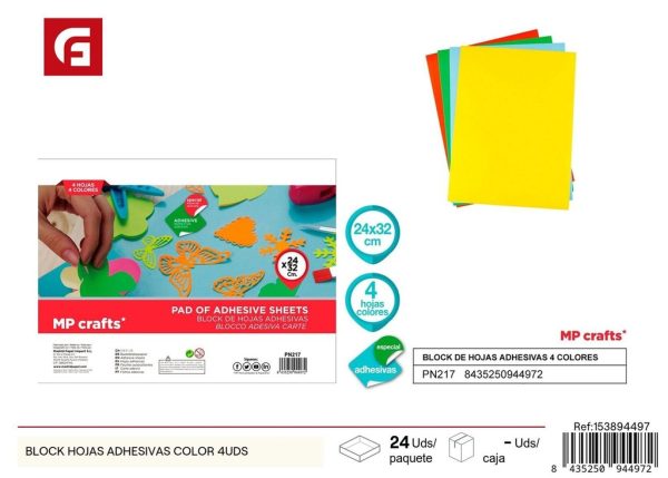 Block hojas adhesivas color 4 uds - Manualidades