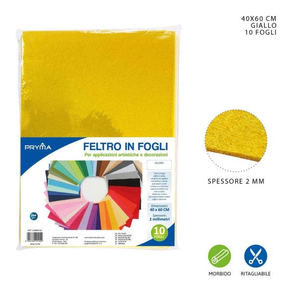 Hoja de fieltro amarilla 40x60CM 2MM 264G - Material de manualidades