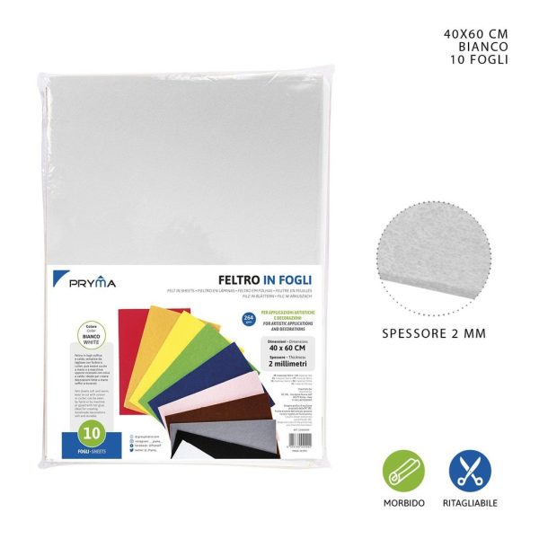 Hoja de fieltro blanca 40x60CM 2MM 264G - Material de manualidades
