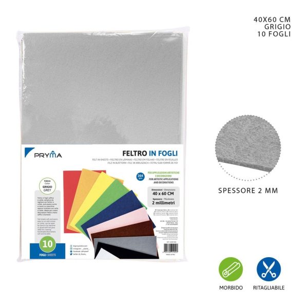 Hoja de fieltro gris 40x60CM 2MM 264G - Material de manualidades