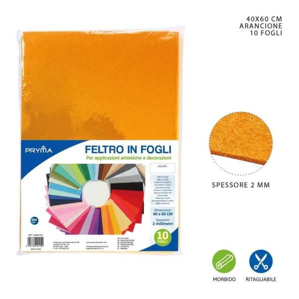 Hoja de fieltro naranja 40x60CM 2MM 264G - Material de manualidades