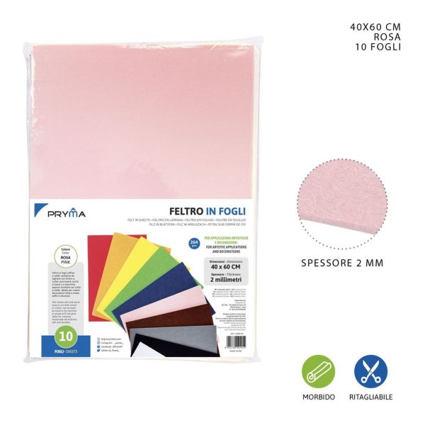Hoja de fieltro rosa 40x60CM 2MM 264G - Material de manualidades