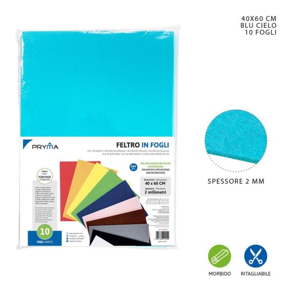Hoja de fieltro turquesa 40x60CM 2MM 264G - Material de manualidades