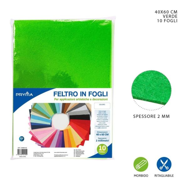Hoja de fieltro verde 40x60CM 2MM 264G - Material de manualidades