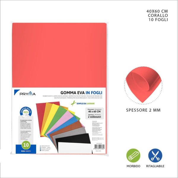 Lámina de goma EVA 40x60cm 2mm color rojo coral para manualidades