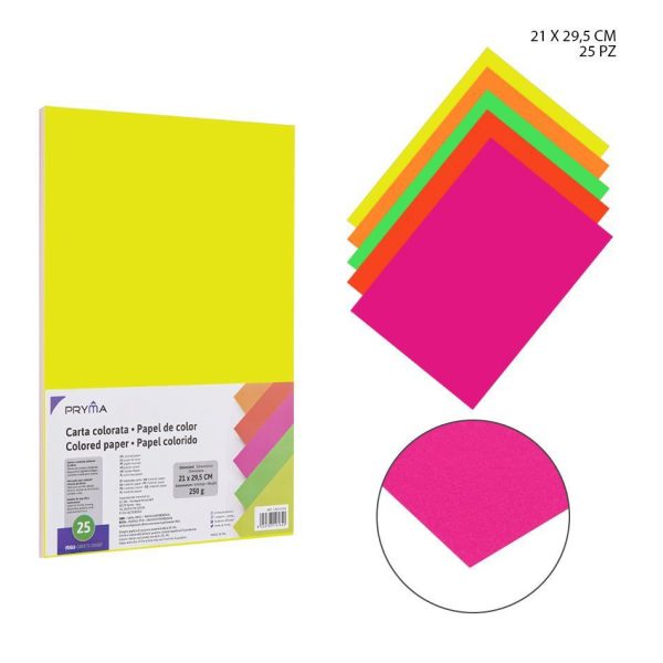 Papel de color fluor 250g 25piezas A4 - Manualidades