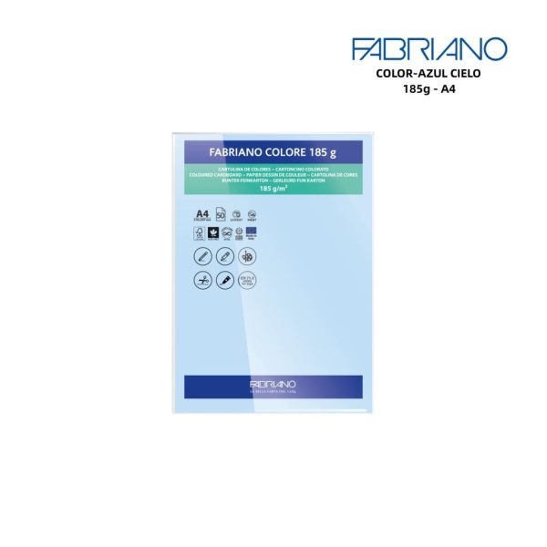 Papeles FABRIANO A4 185g color azul cielo - Papelería y manualidades