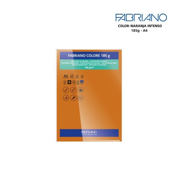 Papeles FABRIANO A4 185g color naranja intenso - Papelería y manualidades