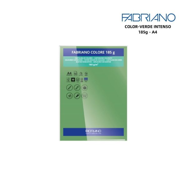 Papeles FABRIANO A4 185g color verde intenso - Papelería y manualidades