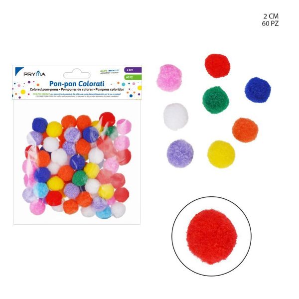 Pompon de colores N.2 60 piezas - Manualidades y decoración