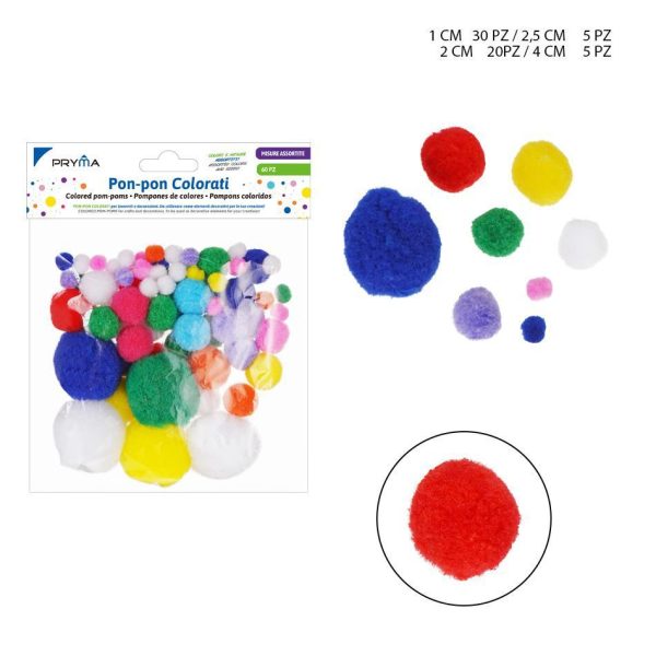 Pompon de colores N.4/2/1/2.5 60 piezas - Manualidades y decoración