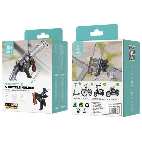 Soporte universal de móvil de 4-7" para bicicleta y moto negro - Accesorios para bicicleta