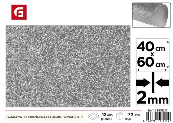 Goma eva purpurina biodegradable 40*60 gris piedra - Material ecológico y versátil