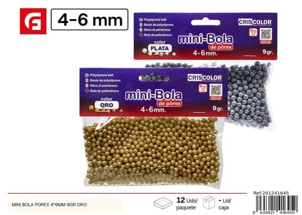 Mini bola porex 4*6mm 9gr oro- Manualidades y artículos creativos