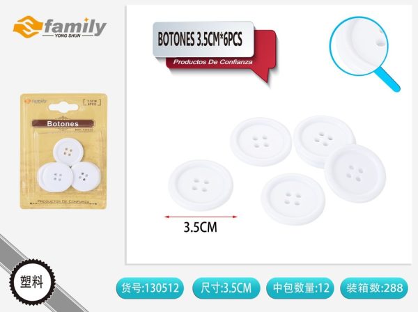 Botones blancos 3.5 cm (6 pcs) - Accesorios de costura