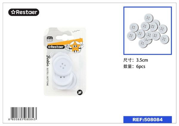 Botones blancos 3.5 cm en 6 piezas - Accesorios de mercería