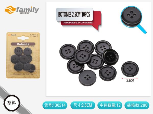 Botones negros 2.5 cm (10 pcs) - Accesorios de costura