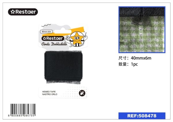 Cinta de dobladillo negro 40mm*6m - Herramientas de mercería