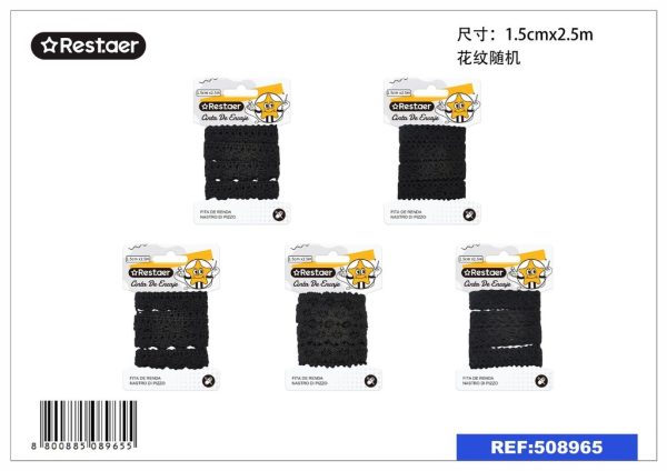 Cinta de encaje negra 1.5cm x 2.5m - Accesorios de costura