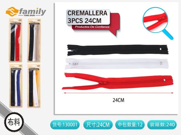 Cremallera de 24 cm 3 pcs - Mercería y accesorios