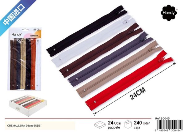 Cremallera doble agujero colores 24cm 6pcs - Accesorios de costura