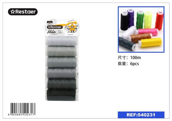 HILO (gradiente gris) 6PCS 100M - Accesorios de costura
