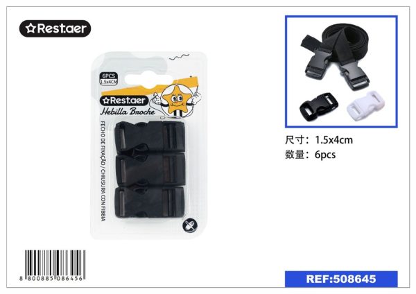 Herrajes negros 1.5x4cm 6pcs para uso en confección y manualidades