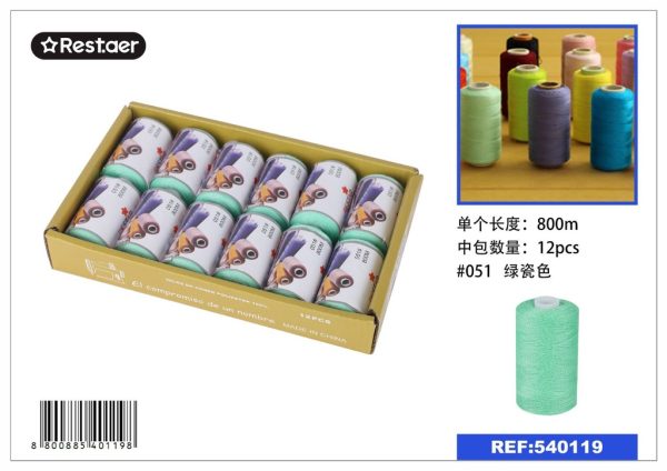 Hilo de 800 metros color verde jade - Material de costura - Imagen 2