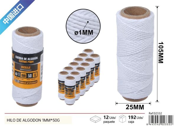 Hilo de algodón 1 mm x 50 g - Cuerdas y hilos