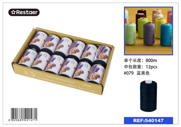 Hilo de coser 800m color azul negro - Material de mercería