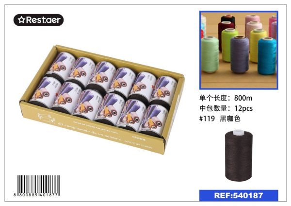 Hilo de coser 800m color marrón negro - Material de mercería