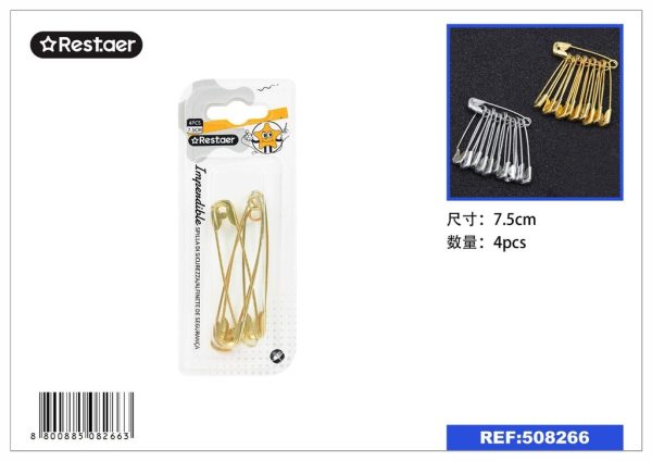 Imperdibles dorados 7.5cm 4pcs para manualidades y costura