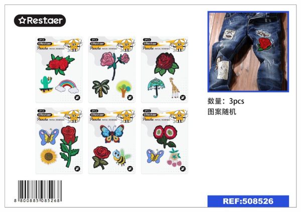 Parche bordado de rosas 3 piezas - Mercería y complementos de costura