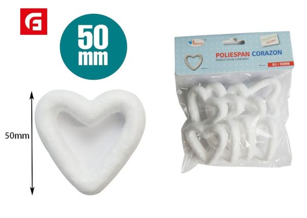 Corazón de poliestireno 50mm- Manualidades y artículos creativos