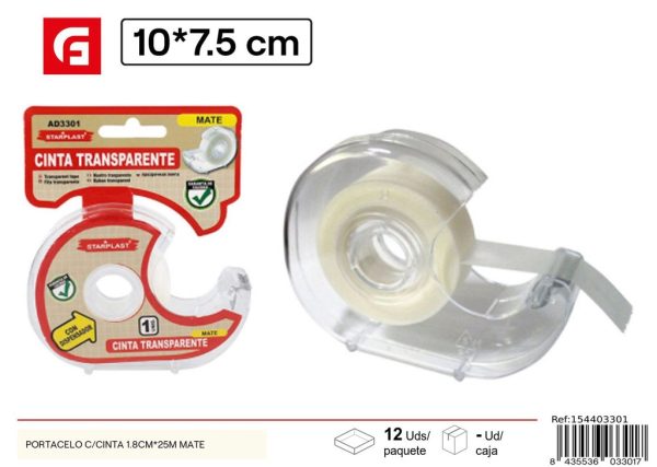 Portacelo con cinta 1.8cm x 25m mate para oficina y manualidades