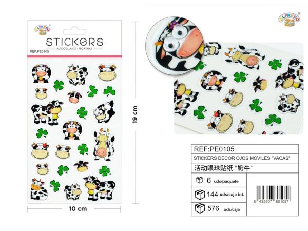 Pegatinas decorativas ojos móviles "vacas" 10X19CM, decoración infantil