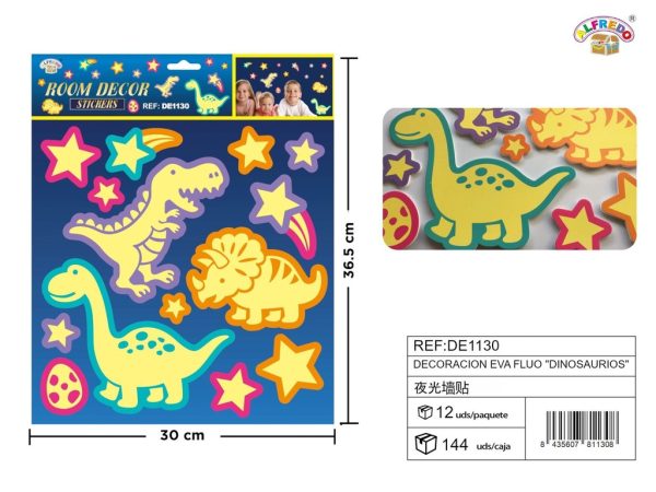 Decoración EVA fluorescente "Dinosaurios" 30x36.5cm - Pegatinas luminosas